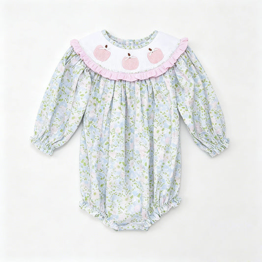 ( Moq 5 ) Preorder Baby Girls Infant Pumpkins Blue Flower Bubble Romper Fall Clothes