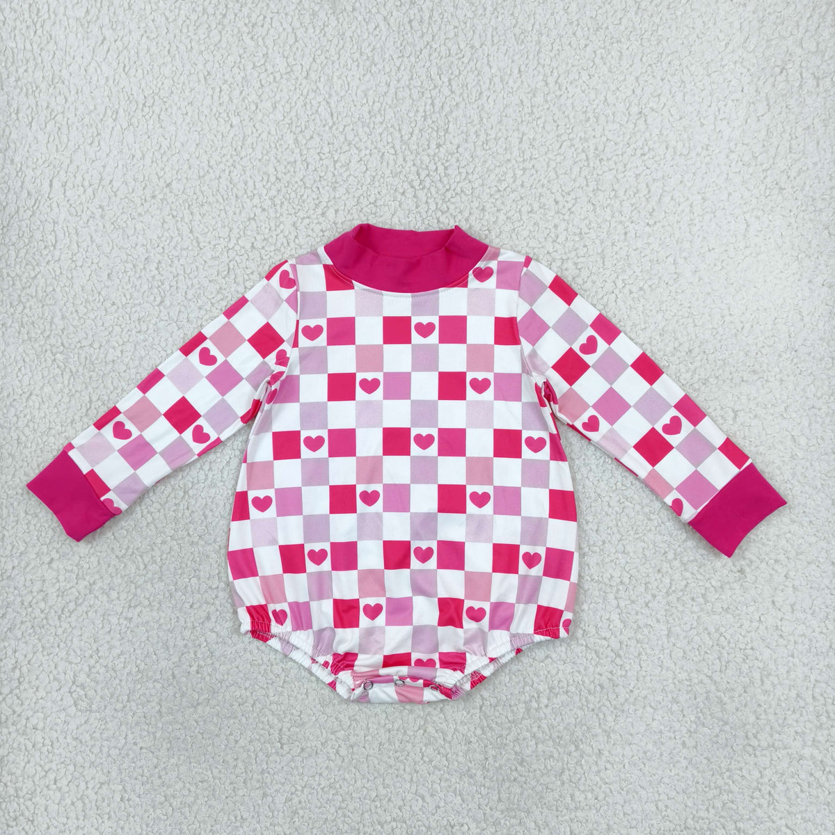 Sibling Baby Kids Toddler Long Sleeves Hearts Checked Valentine Romper Set Mock Neck‌ Clothes RTS