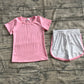 Preorder Baby Girl Short Sleeves Pink Cotton Shirt Stripes Shorts Set RTS