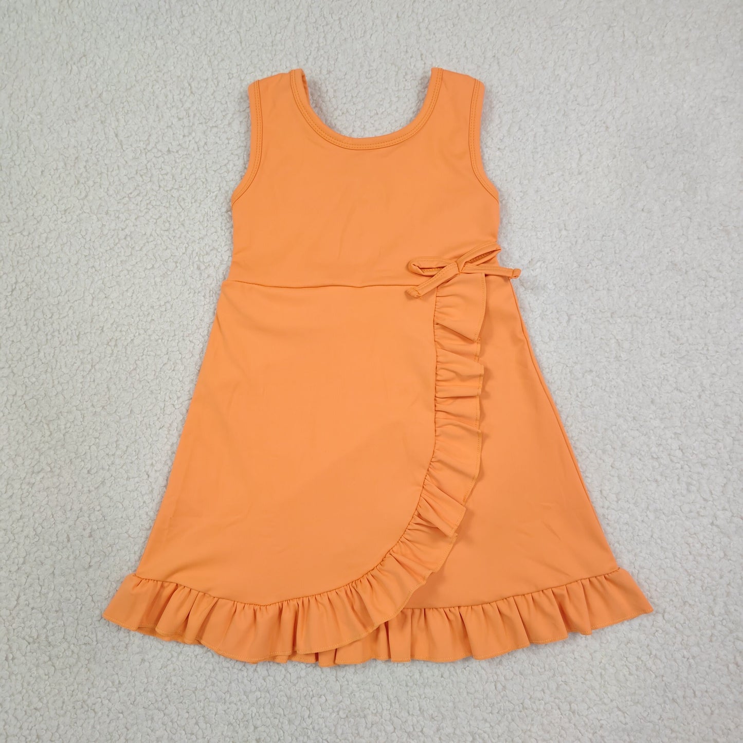 Baby Girls Kids Sleeveless Orange Scallop Yoga Active Knee Length Dress RTS
