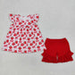 Baby Girl Short Sleeves Strawberry Bows Hearts Tunic Ruffle Red Shorts Clothes Set RTS