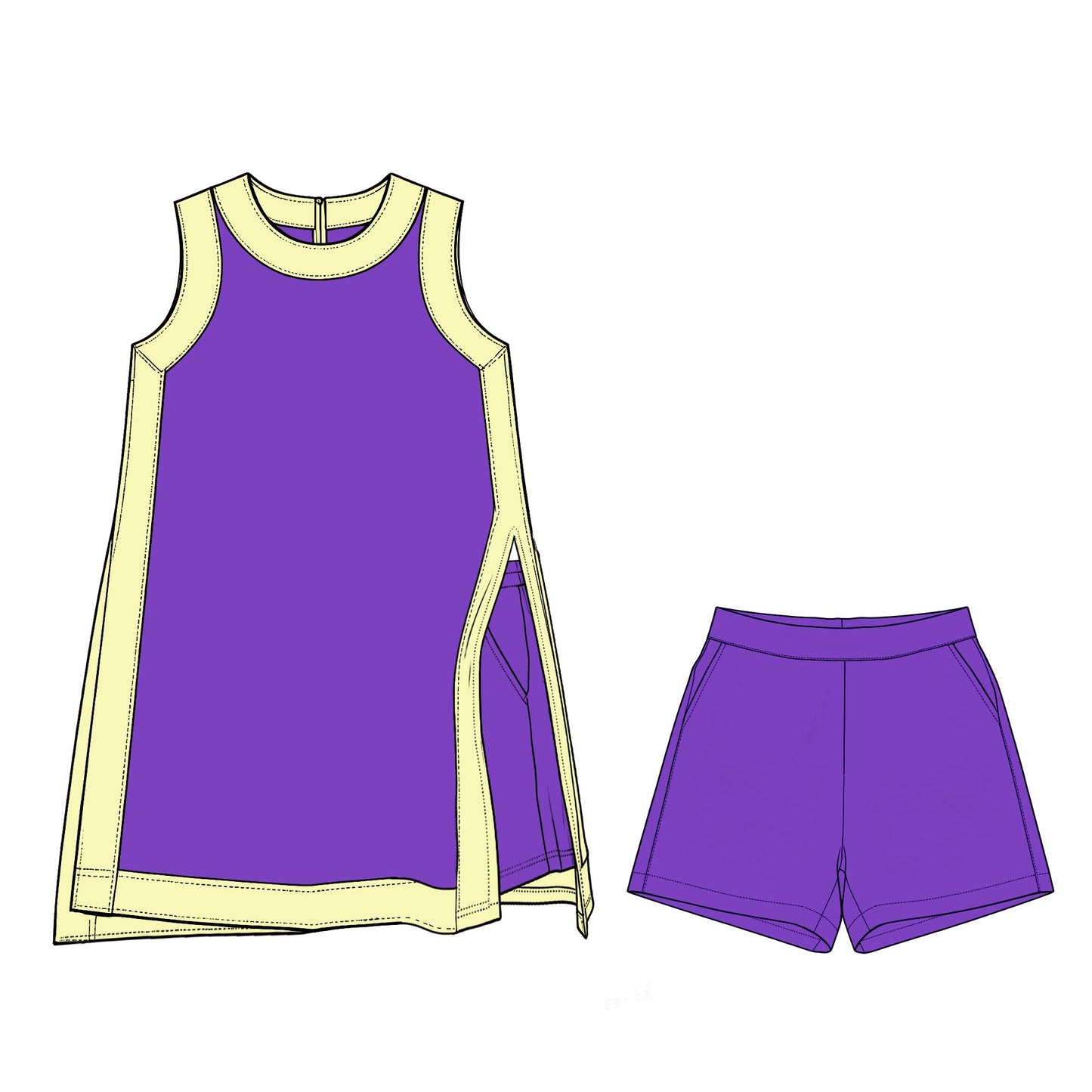 ( Moq 5 ) Preorder Baby Girls Kids Sleeveless Purple Tops Shorts Set Yoga Active Clothes