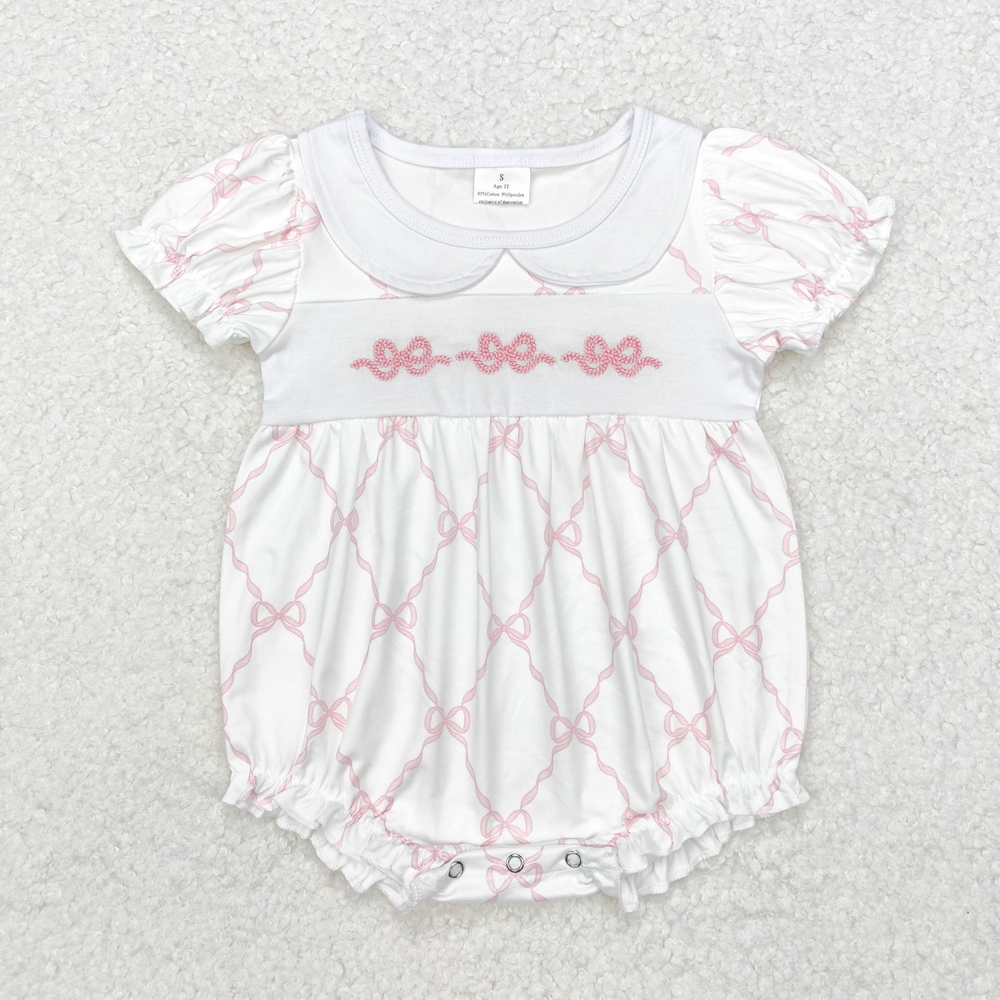 Baby Girl Long Sleeves Embroidery Pink Bows Short Sleeves Romper