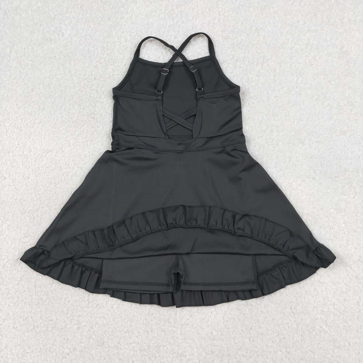 Baby Girls Toddler Sleeveless Black Yoga Shorts Knee Length Dress Ruffle Clothes RTS