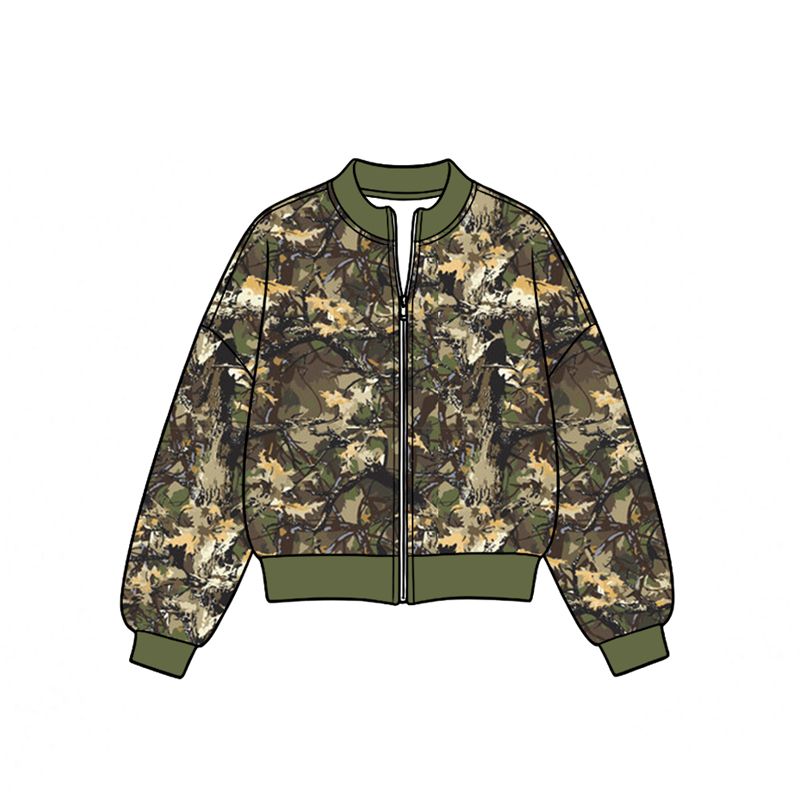 ( Moq 5 ) Preorder Baby Girls Kids Long Sleeves Zipper Green Jacket Camo Coat Tops Yoga Clothes