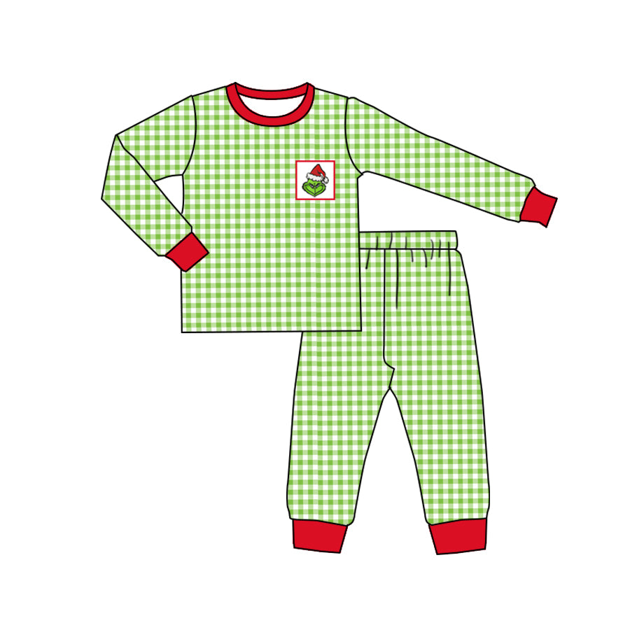 Baby Boy Christmas Green Checkered Frog Top Legging Set