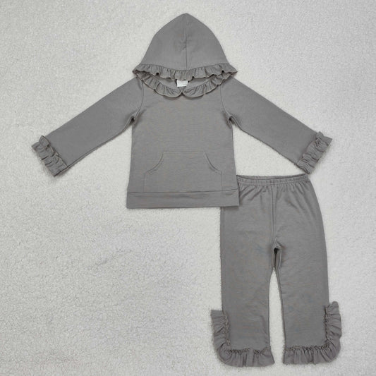 Baby Girl Long Sleeves Grey Hoodie Shirt Ruffle Pants Clothes Set