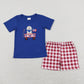 BSSO0423 July 4th Baby Boy Short Sleeves Embroidery Dog Shirt Plaid Shorts Set