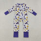Sibling Girl Kids Cheer Purple Bows Football Team Zipper Romper Dress Set RTS