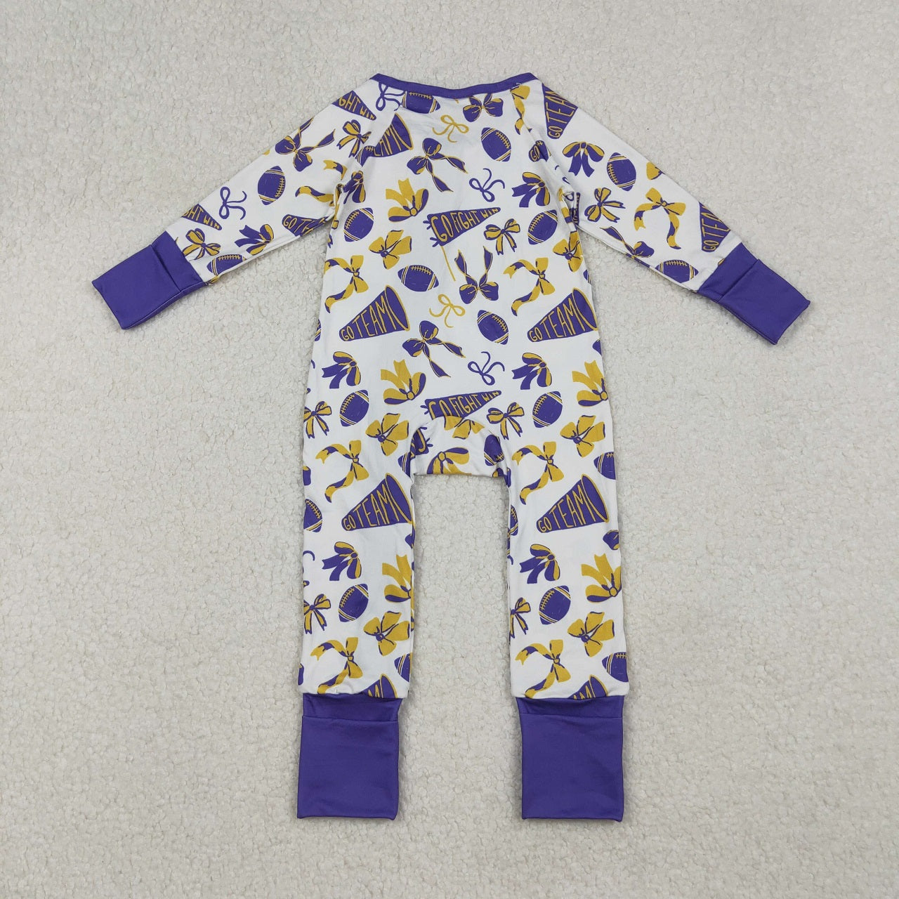 Sibling Girl Kids Cheer Purple Bows Football Team Zipper Romper Dress Set RTS