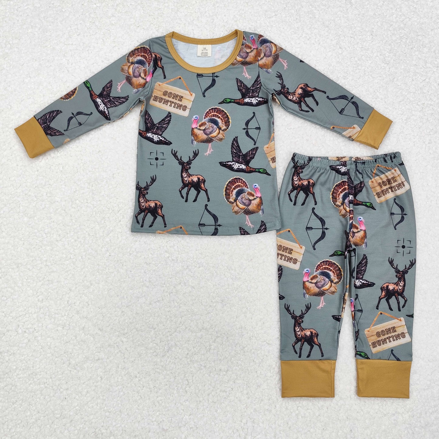 Baby Boy Long Sleeves Hunting Ducks Shirt Pants Pajamas Bamboo Set