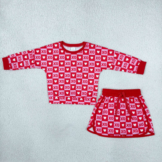 Baby Girls Kids Long Sleeves Hearts Checked Shirt Skirt Shorts Valentine Set RTS