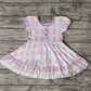 Baby Girl Short Sleeves Easter Rabbits Knee Length Dress