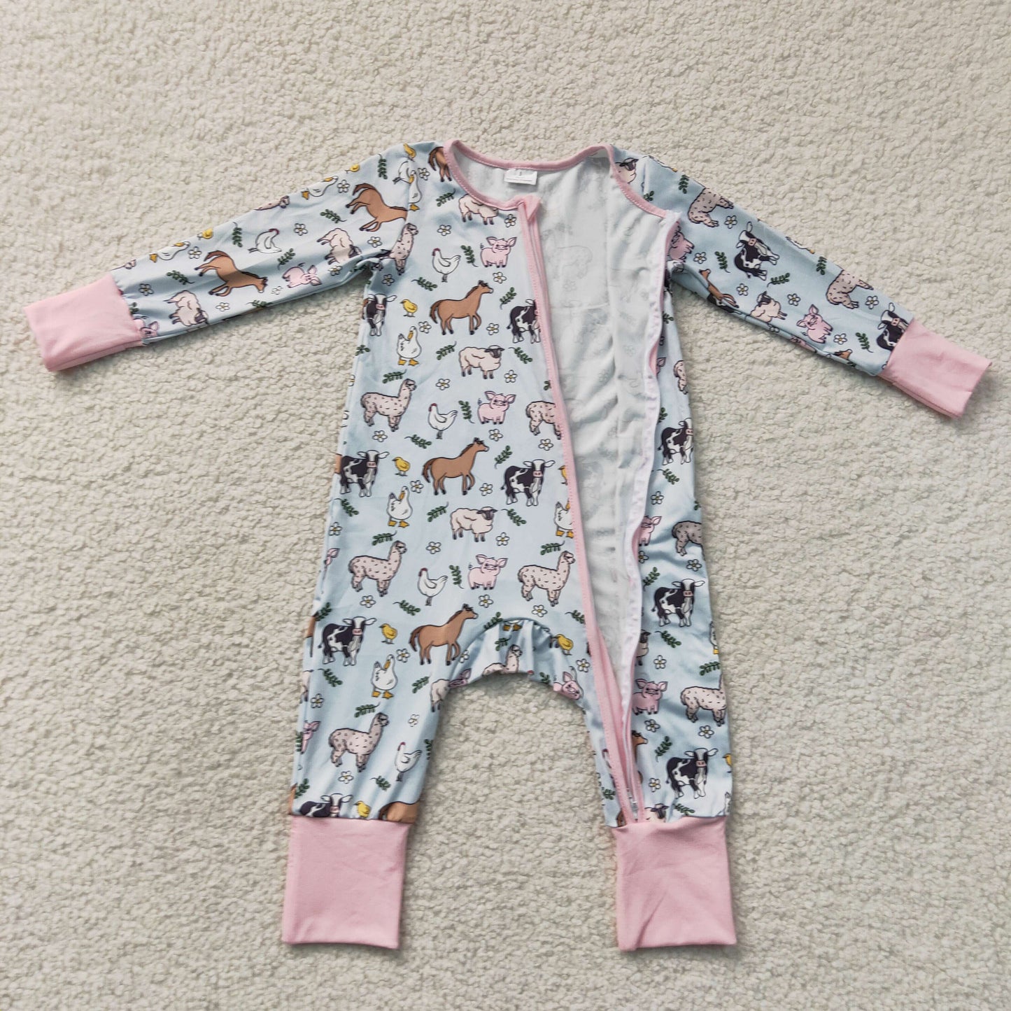 Baby Girls Infant Long Sleeves Farm Animals Zipper Footie Sleeper Romper Clothes RTS