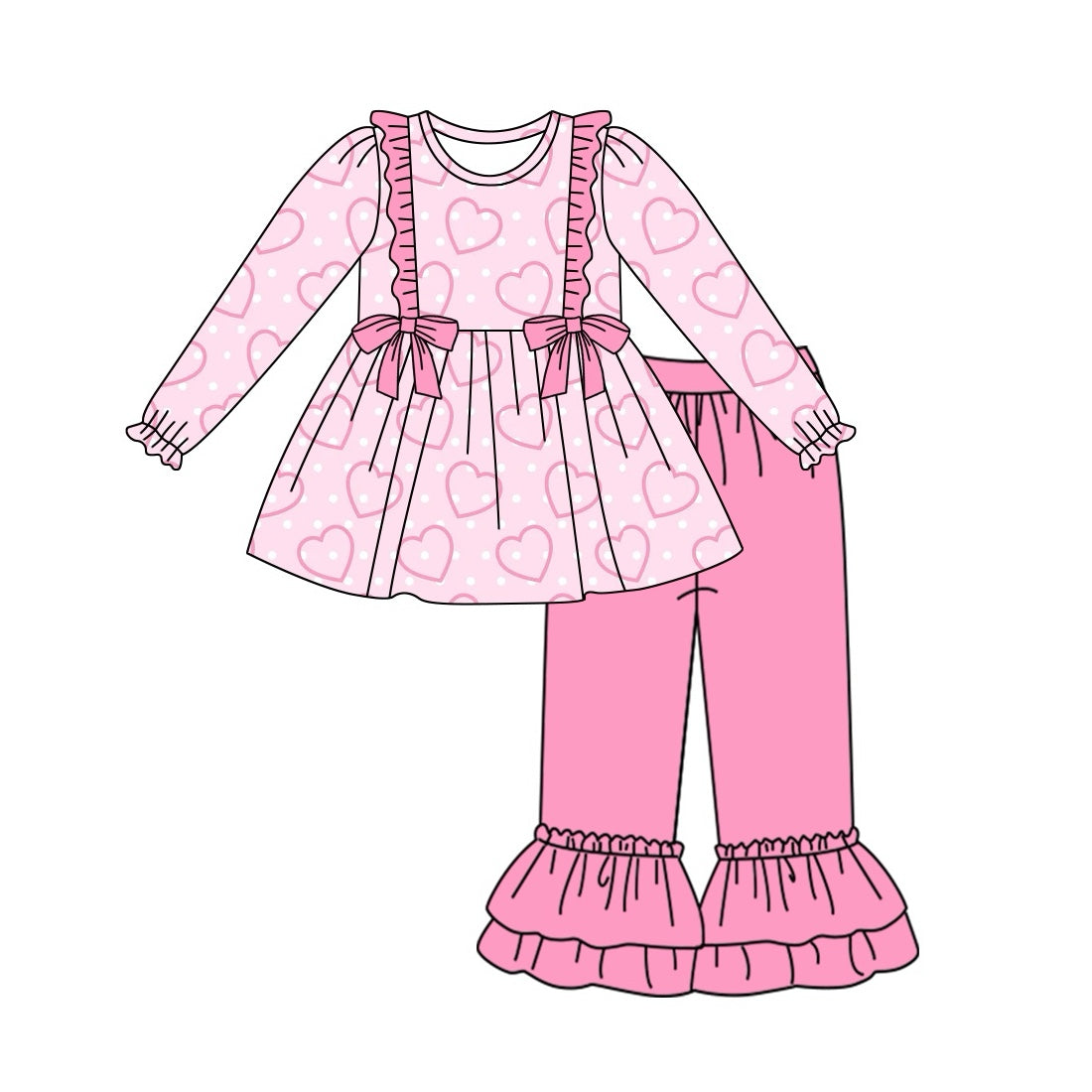 Baby Girl Long Sleeves Valentines Hearts Tunic Pink Pants Clothes Set Moq 5