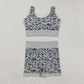 Adult Woman Sleeveless Grey Camo Tank Tops Shorts Knitted Yoga Set RTS