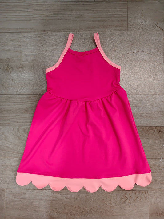 ( No moq ) Preorder Baby Girls Kids Straps Scallop Yoga Active Dress Pink Clothes