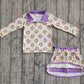( No moq ) Preorder Girls Kids Donuts Zipper Tops Shorts Skirt Skort Mardi Gras Clothes Set