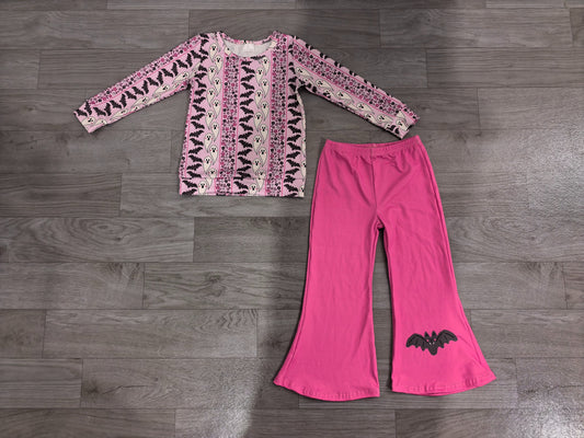 ( No moq ) Preorder Baby Girls Kids Long Sleeves Ghosts Bats Shirt Bell Pants Halloween Set Clothes