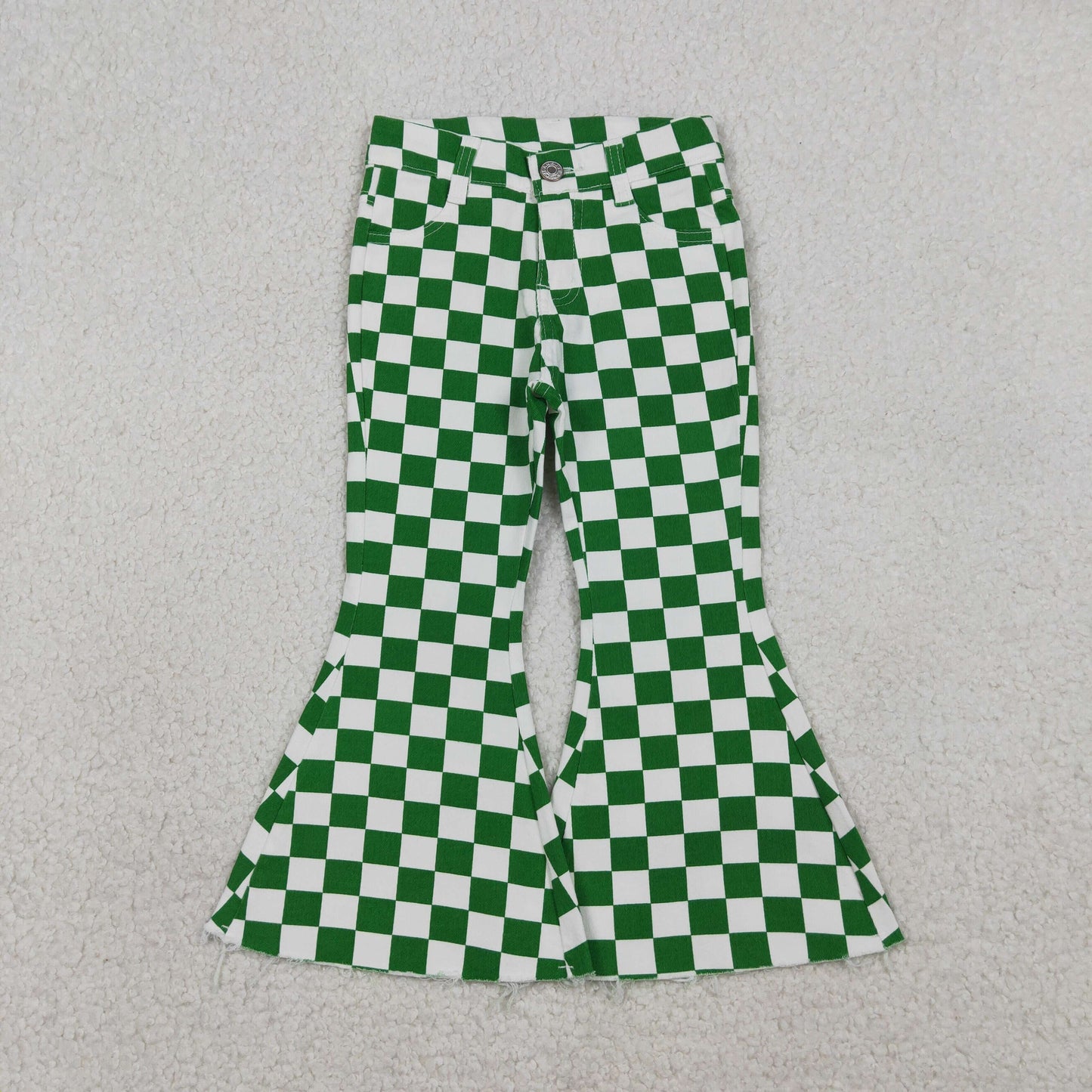 Girls Girls Kids Green Checkered Denim Bell Pants Jeans Bottoms RTS