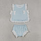 Baby Girl Kids Sleeveless Light Blue Bows Tops Plaid Bummie Shorts Set Clothes RTS