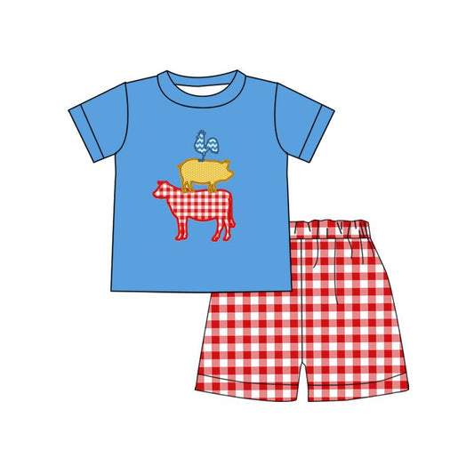 Moq 3 Pre-order BSSO0435 Baby Boy Farm Shirt Plaid Shorts Set