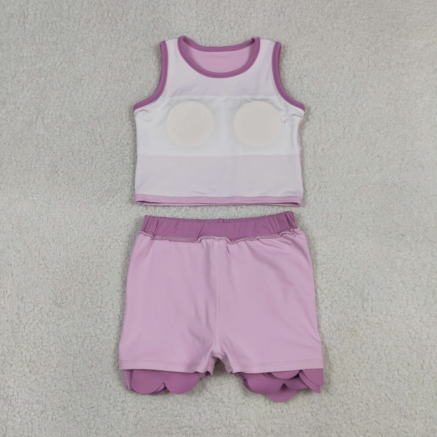 Baby Girls Kids Sleeveless Shirt Scallop Skirt Shorts Yoga Active Set Clothes RTS