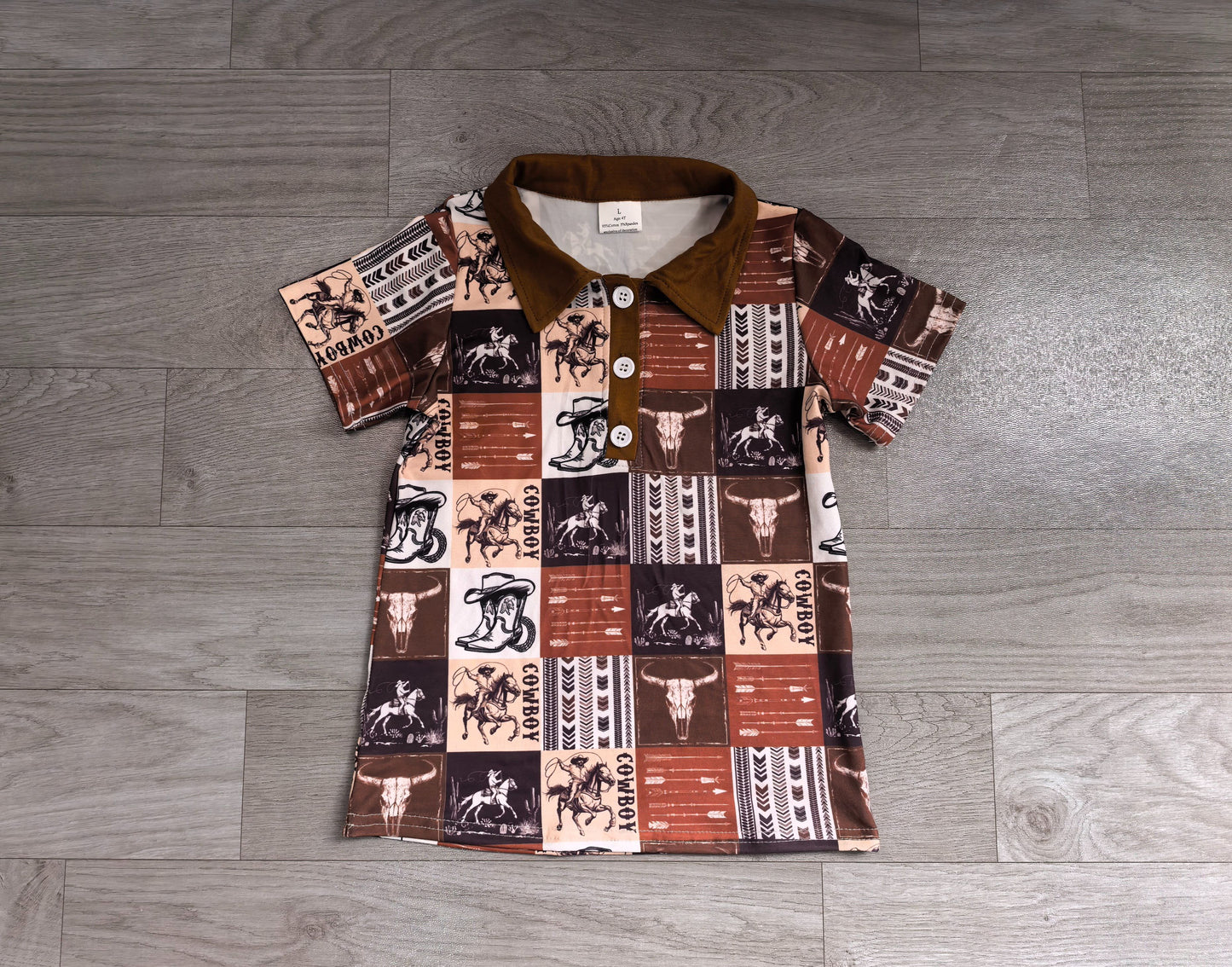 ( No moq ) Preorder Baby Boys Short Sleeves Cowboy Boots Western Buttons Pullover Shirt