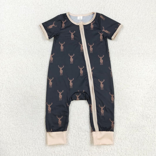 Baby Boy Short Sleeves Camo Deer Bamboo Zipper Romper