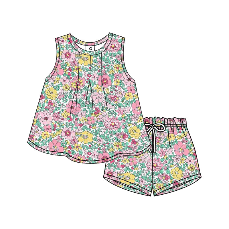 Baby Girl Sleeveless Floral Tunic Shorts Summer Set ( Moq 5 ）12.9
