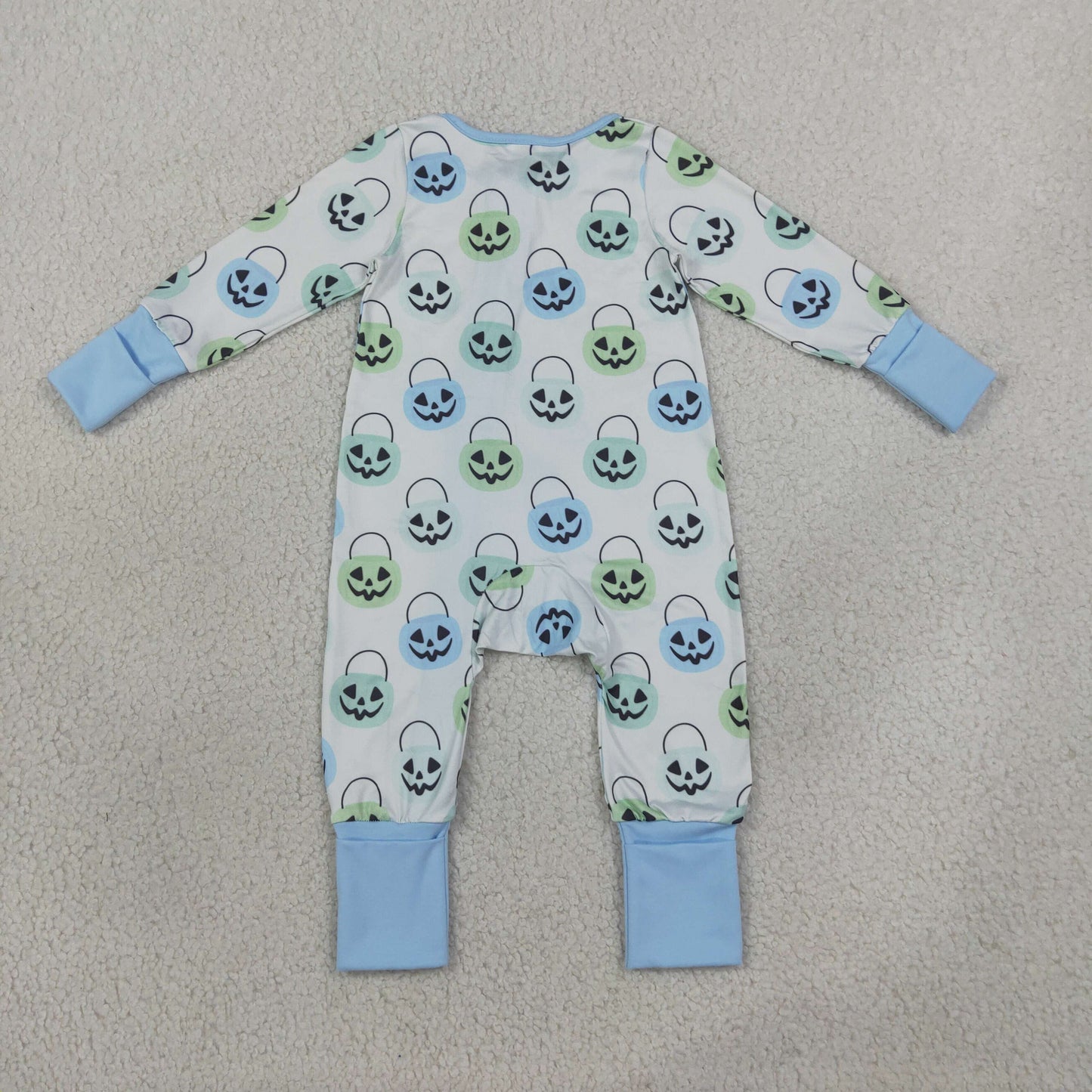 Baby Boy Long Sleeves Pumpkins Baskets Halloween Zipper Romper RTS