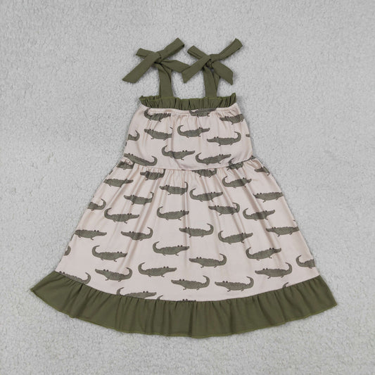Baby Girls Kids Straps Crocodiles Ruffle Knee Length Dress RTS