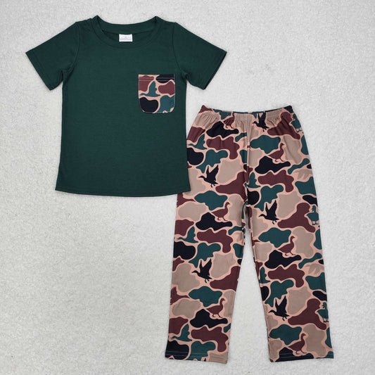 Baby Boy Green Pocket Top Duck Camo Pants Clothes Set