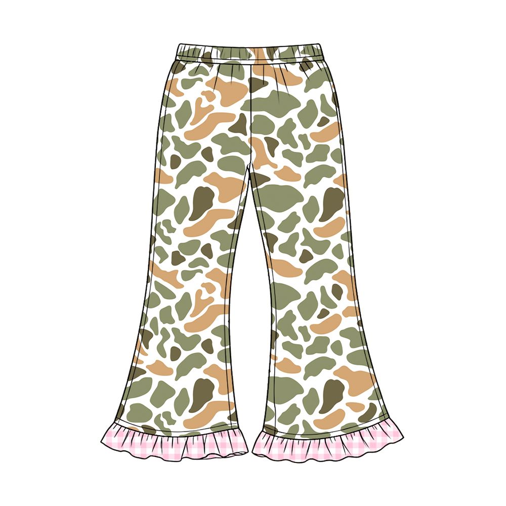 ( Moq 5 ) Preorder Baby Girls Toddler Plaid Ruffle Bell Pants Bottoms Camo Clothes