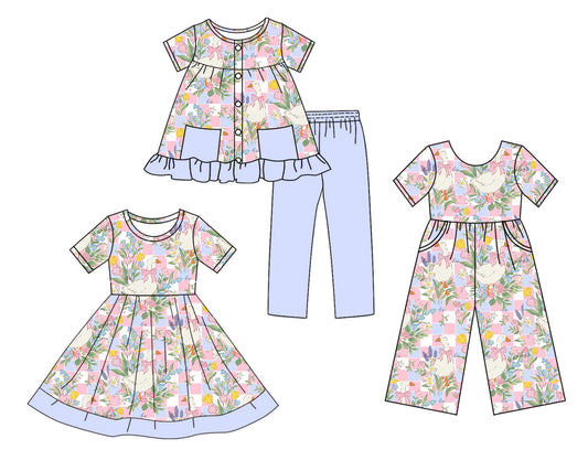 ( Moq 5 Each Style ) Sibling Baby Girls Kids Short Sleeves Flower Goose Bows Dress Jumpsuit Set Clothes