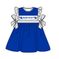 ( Moq 5 ) Baby Girls Toddler Dots Short Sleeves Bows Team Blue Knee Length Dress