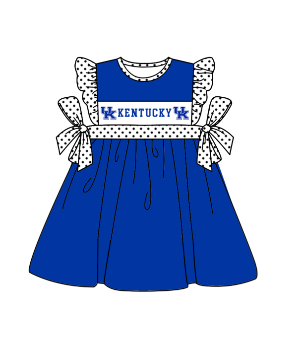 ( Moq 5 ) Baby Girls Toddler Dots Short Sleeves Bows Team Blue Knee Length Dress