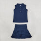 Baby Girl Toddler Sleeveless Buttons Shirt Skort Yoga Active Navy Blue Set RTS