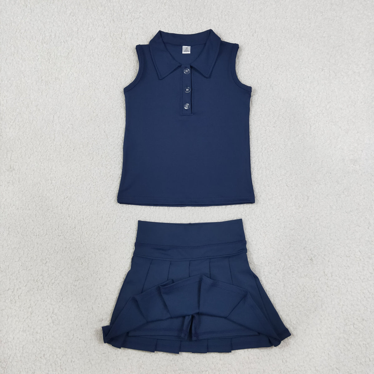 Baby Girl Toddler Sleeveless Buttons Shirt Skort Yoga Active Navy Blue Set RTS