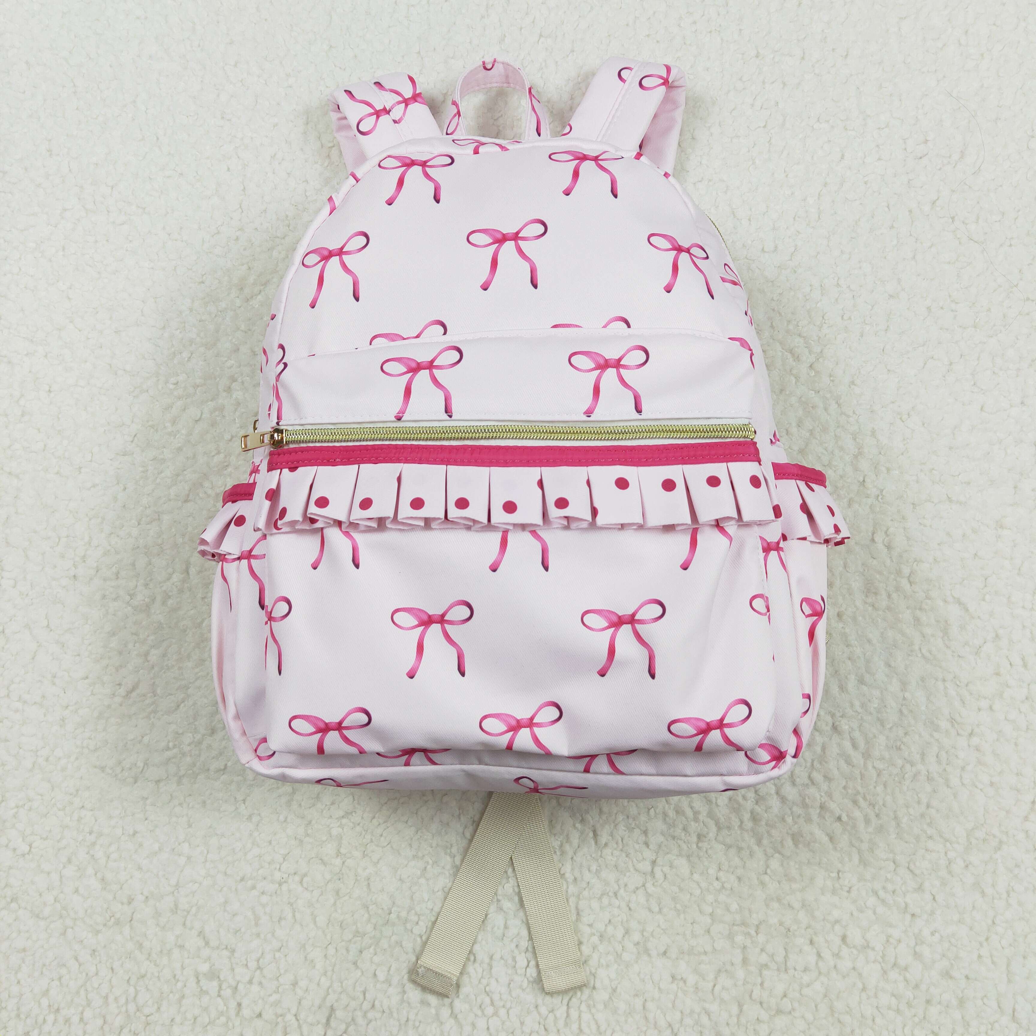 Pink Ruffled Backpack Baby Girl Pink Bows Ruffle Backpack Bags – Adorable kids Clothes