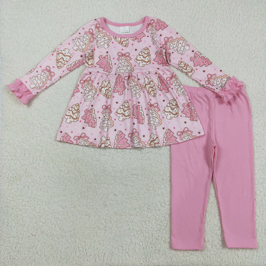 Baby Girl Long Sleeves Cakes Bows Tunic Pink Pants Christmas Clothes Set RTS