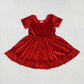 Baby Girl Short Sleeves Red Velvet Ruffle Knee Length Dress RTS