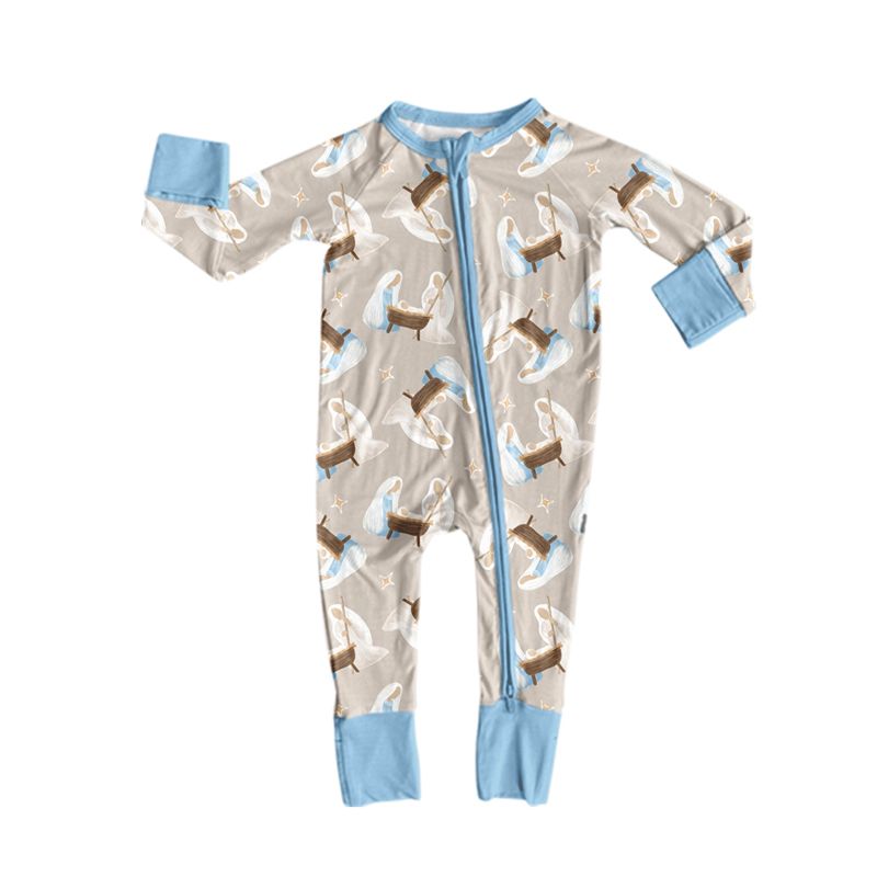 ( Moq 5 ) Preorder Baby Boys Infant Long Sleeves Nativity Zipper Footie Sleeper Romper Clothes