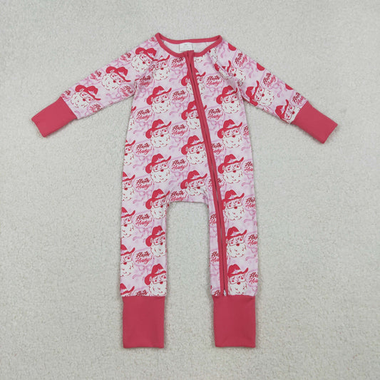 Baby Girl Long Sleeves Christmas Bows Santa Zipper Pink Romper RTS