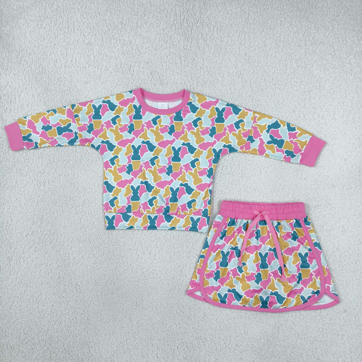 Baby Girls Kids Long Sleeves Shirt Rabbits Camo Skirt Shorts Easter Set RTS