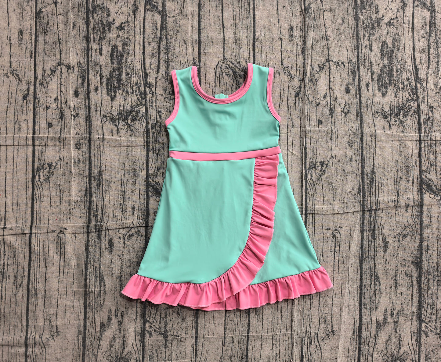 ( No moq ) Preorder Baby Girls Kids Sleeveless Shorts Pink Scallop Green Dress Yoga Active Clothes