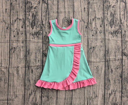 ( No moq ) Preorder Baby Girls Kids Sleeveless Shorts Pink Scallop Green Dress Yoga Active Clothes
