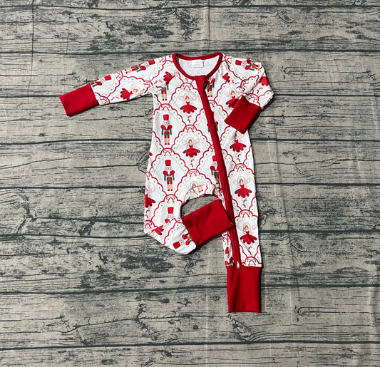 ( No moq ) Preorder Girls Kids Soldier Bows Christmas Zipper Pajamas Footie Romper
