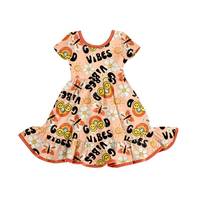 Moq 3 Pre-order GSD0772 Baby Girl Face Floral Rainbow Dress