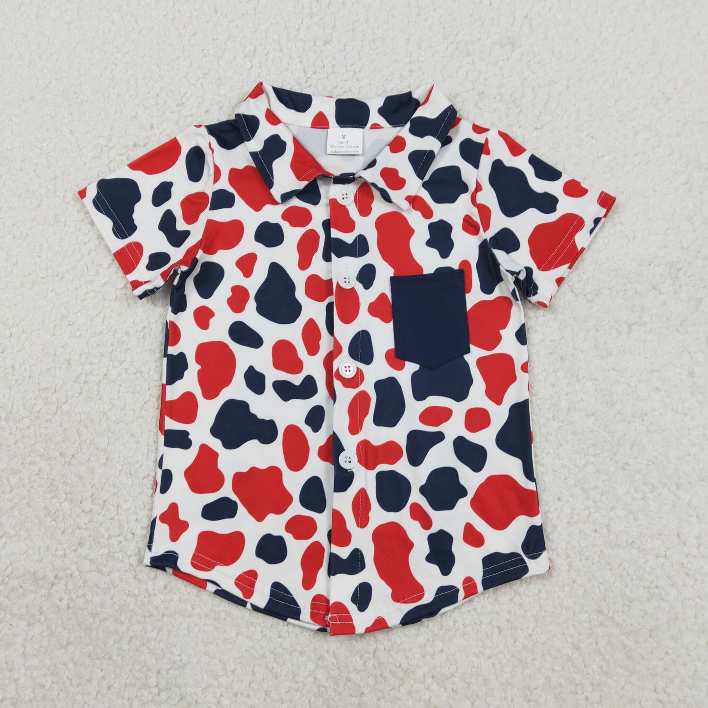 Sibling Baby Boys Short Sleeves Navy Buttons Shirt Camo Shorts Set Romper Shirt 4th of July Clothes RTS